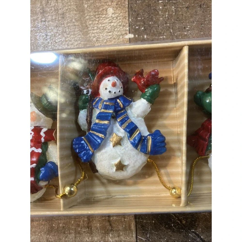 Vintage 90s Holiday Home set of‎ 12 hand-painted miniature snowman Garland New